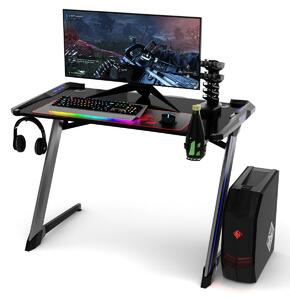 Costway Gaming Computer Desk Ergonomic Z-shaped RGB Light Workstation
