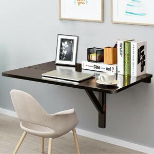 Costway Wooden Folding Wall-Mounted Drop Leaf Table-Brown