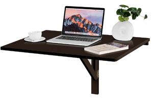 Costway Wooden Folding Wall-Mounted Drop Leaf Table-Brown