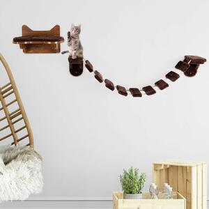 Costway Wall-Mounted Cat Climbing Ladder Shelf Wooden Kitten Bridge Walkway