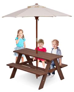 Costway Children's Garden Picnic Table Bench with Sun Umbrella