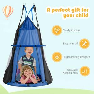 Costway 2-in-1 Kids Nest Swing with Detachable Play Tent-Blue