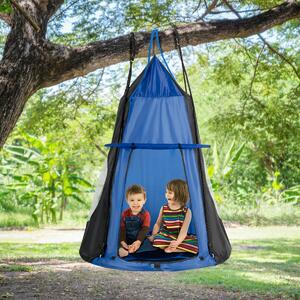 Costway 2-in-1 Kids Nest Swing with Detachable Play Tent-Blue