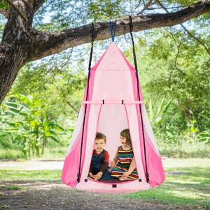 Costway 2-in-1 Kids Nest Swing with Detachable Play Tent-Pink