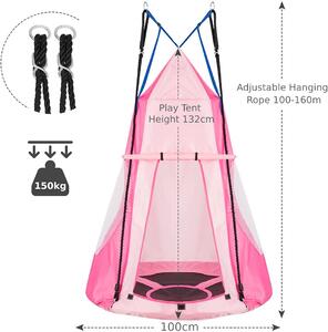 Costway 2-in-1 Kids Nest Swing with Detachable Play Tent-Pink