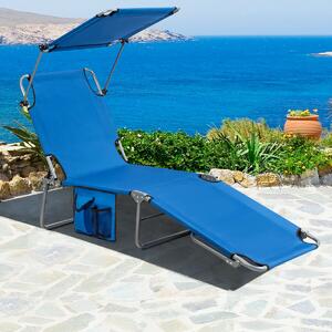 Costway Folding Sun Lounger with Adjustable Shade Canopy-Blue