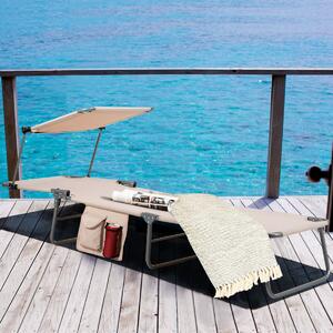 Costway Folding Sun Lounger with Adjustable Shade Canopy-Beige