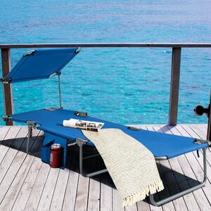 Costway Folding Sun Lounger with Adjustable Shade Canopy-Blue
