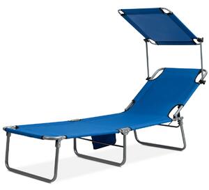 Folding Sun Lounger with Adjustable Shade Canopy-Blue