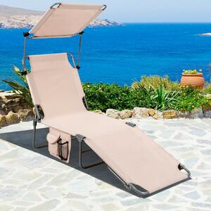Costway Folding Sun Lounger with Adjustable Shade Canopy-Beige