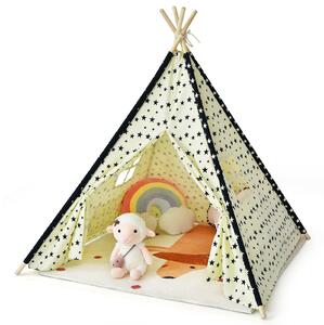 Costway Children's Tepee Play Tent Folding Camping Wigwam Canvas Playhouse