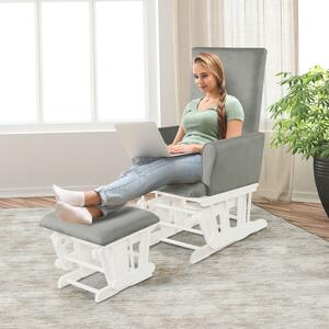 Costway Wooden Glider Chair with Footstool-Grey