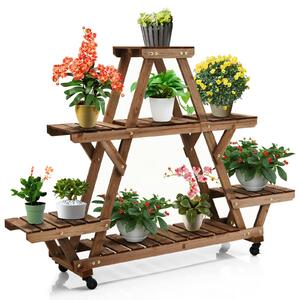 4 Tier Wooden Plant Stand / Flower Display Stand with Optional Casters