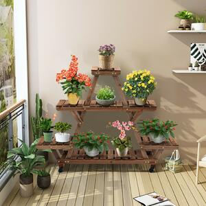 Costway 4 Tier Wooden Plant Stand / Flower Display Stand with Optional Casters