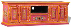 TV Cabinet Solid Mango Wood Pink Hand Painted