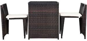 Costway 3 Pieces Wicker Bistro Set with Glass Tabletop and Cushions