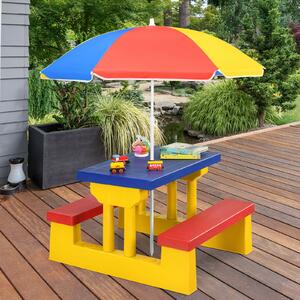 Costway Colourful Children's Picnic Table Set with Removable Umbrella