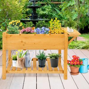 Costway 8 Grids Wooden Raised Garden with Folding Lateral Shelf