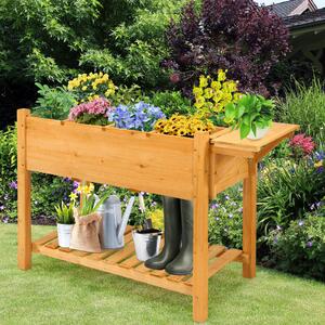 Costway 8 Grids Wooden Raised Garden with Folding Lateral Shelf