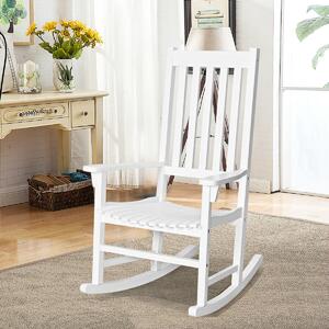 Costway Rocking Chair Wooden Patio Acacia Wicker-White