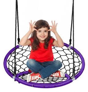 Costway Web Net Hanging Swing Chair Tree Set-Purple