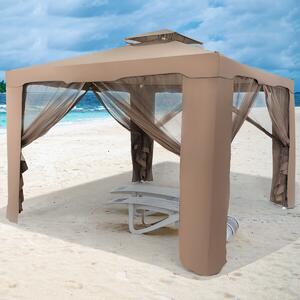 Costway 10 x 10ft Double Tiered Canopy Gazebo Garden Shelter Tent-Brown