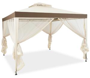 Costway 10 x 10ft Double Tiered Canopy Gazebo Garden Shelter Tent-Beige