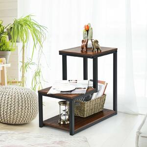 Costway Industrial Styled End Table with 3 Shelves-Brown