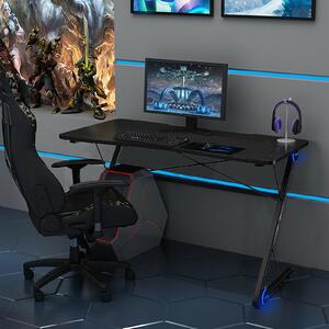 Costway Z-Shaped Ergonomic Gaming Desk with Blue Lights