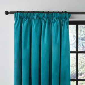 Recycled Velour Teal Pencil Pleat Curtains Blue