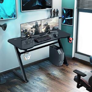 Costway Z-Shaped Ergonomic Gaming Desk with Hook & Cup Holder-Black