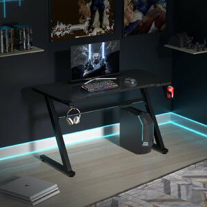 Costway Z-Shaped Ergonomic Gaming Desk with Hook & Cup Holder-Black