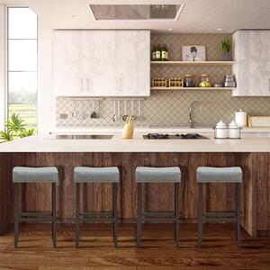 Costway 2 Traditional Upholstered Bar Stools-Grey