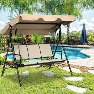 Costway 3 Seater Garden Swing Chair with Adjustable Canopy-Brown