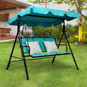 Costway 3 Seater Garden Swing Chair with Adjustable Canopy-Blue
