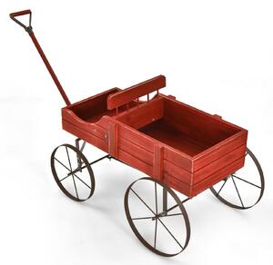 Costway Amish Styled Wagon Plant Stand with Wheels-Red