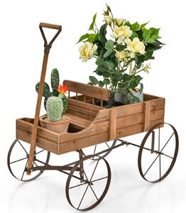 Costway Amish Styled Wagon Plant Stand with Wheels-Brown