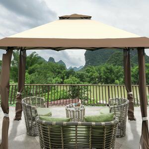Costway Large Adjustable Height Gazebo Canopy Patio Shelter-Brown