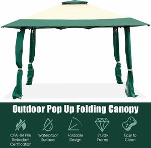 Costway Large Adjustable Height Gazebo Canopy Patio Shelter-Green