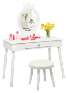Costway Child's Dressing Table and Cushioned Stool Set-White