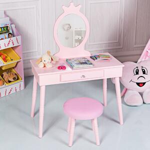 Costway Child's Dressing Table and Cushioned Stool Set-Pink