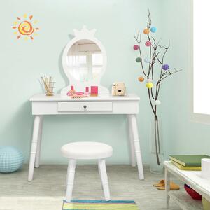 Costway Child's Dressing Table and Cushioned Stool Set-White