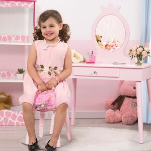 Costway Child's Dressing Table and Cushioned Stool Set-Pink