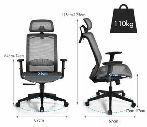 Costway Ergonomic Mesh Office Chair with Adjustable Lumbar Support-Grey