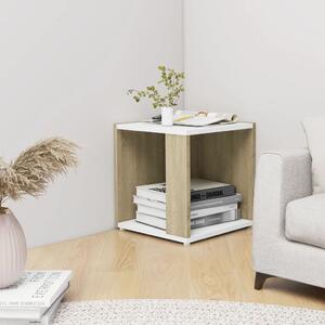 Side Table White and Sonoma Oak 33x33x34.5 cm Chipboard