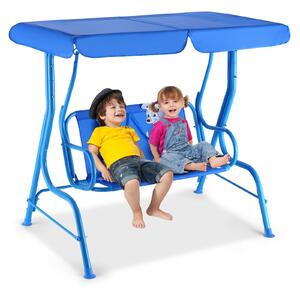 Costway Kid's 2-Seat Swing with Safety Belt & Adjustable Canopy