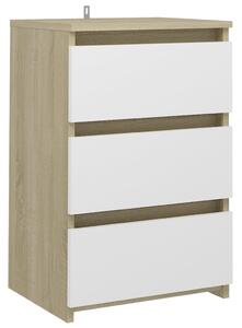 Bed Cabinet White and Sonoma Oak 40x35x62.5 cm Engineered Wood