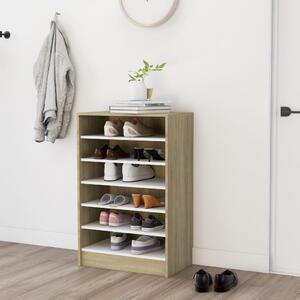 Shoe Cabinet White and Sonoma Oak 60x35x92 cm Chipboard