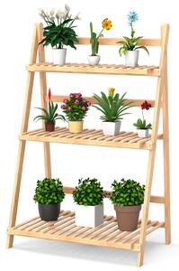 Costway 3 Tier Folding Ladder Style Plant Stand / Display Stand-Natural