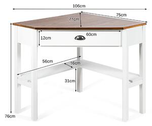Costway Corner Table / Computer Desk with Drawer and Shelves-Natural